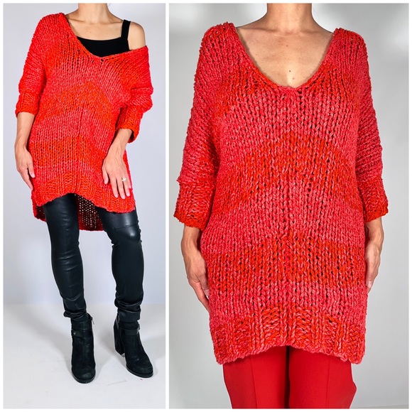 SALE! NEW! FREE PEOPLE large chunky knit sweater tunic top - Picture 5 of 12